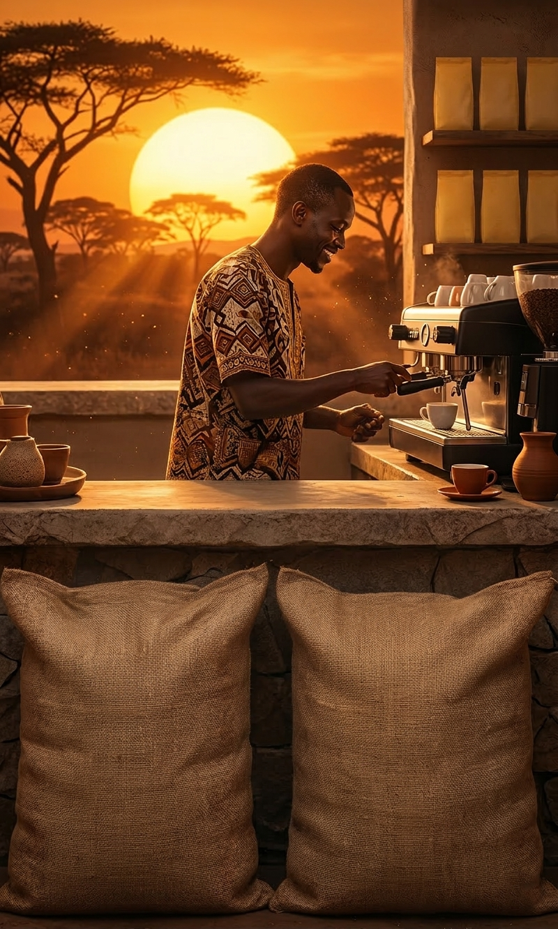 Café à identité africaine préparé en machine espresso