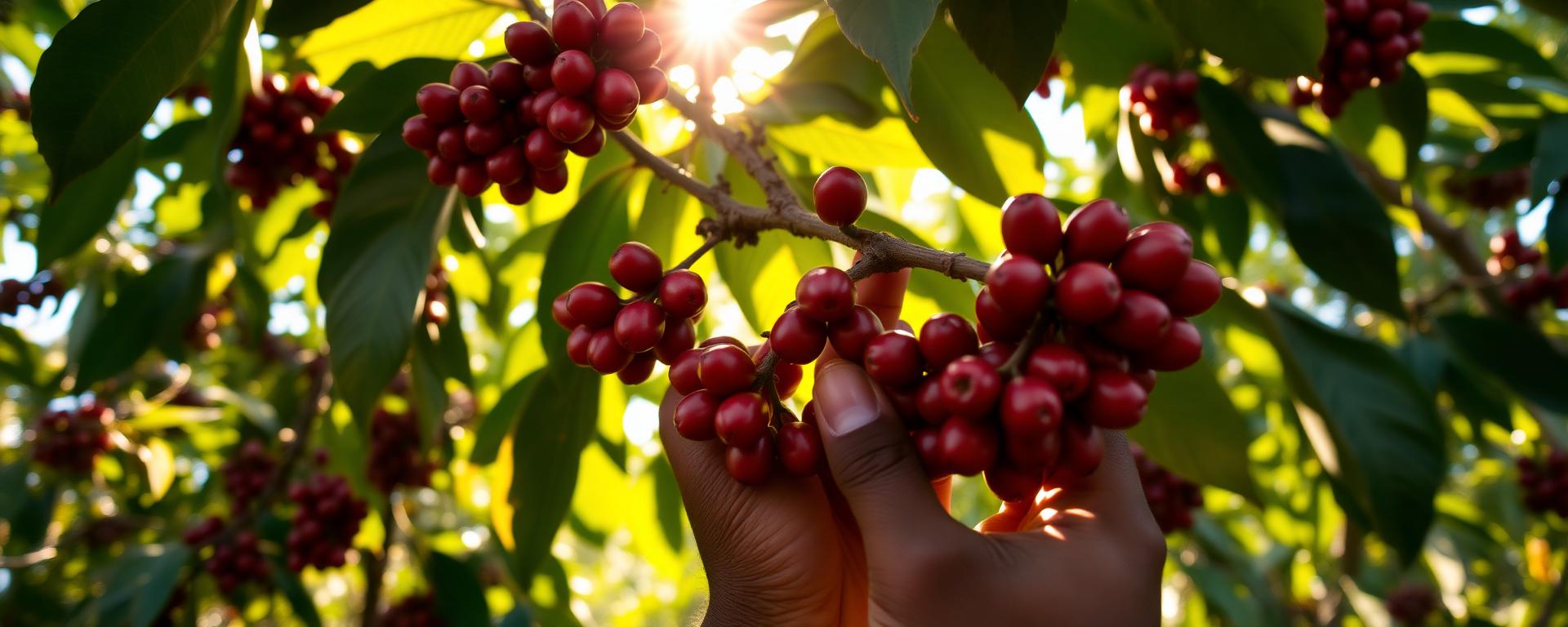 Cerises de café cueillies à la main